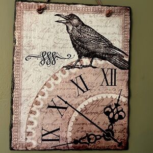 Crow on a clock art on slate